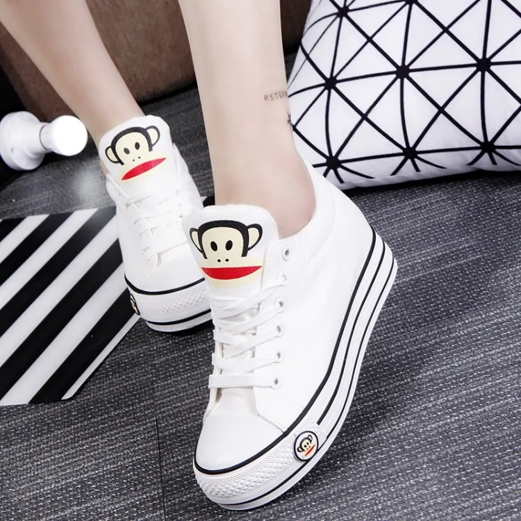 

2018 Korean-style Thick Bottomed Platform Shoes Flat Heel Canvas Shoes Elevator Breathable High Shoes Casual Student Shoes for F