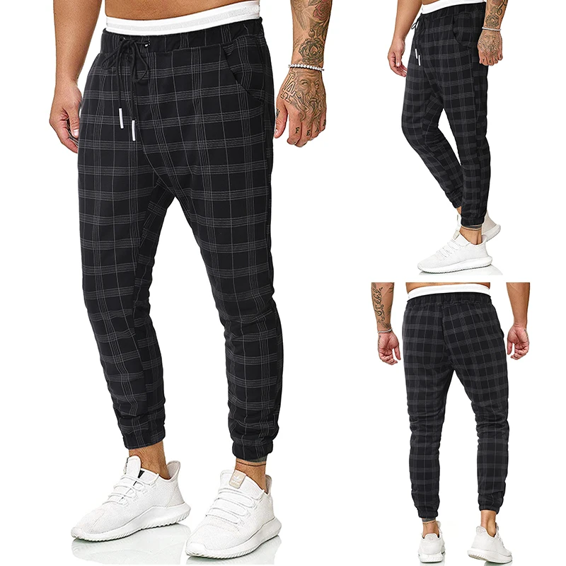 LOOZYKIT Для мужчин на открытом воздухе штаны в клетку Мужчины Весна Осень Slim Fit Drawstring Спортивные Брюки с карманами трек Штаны Повседневное длинные брюки