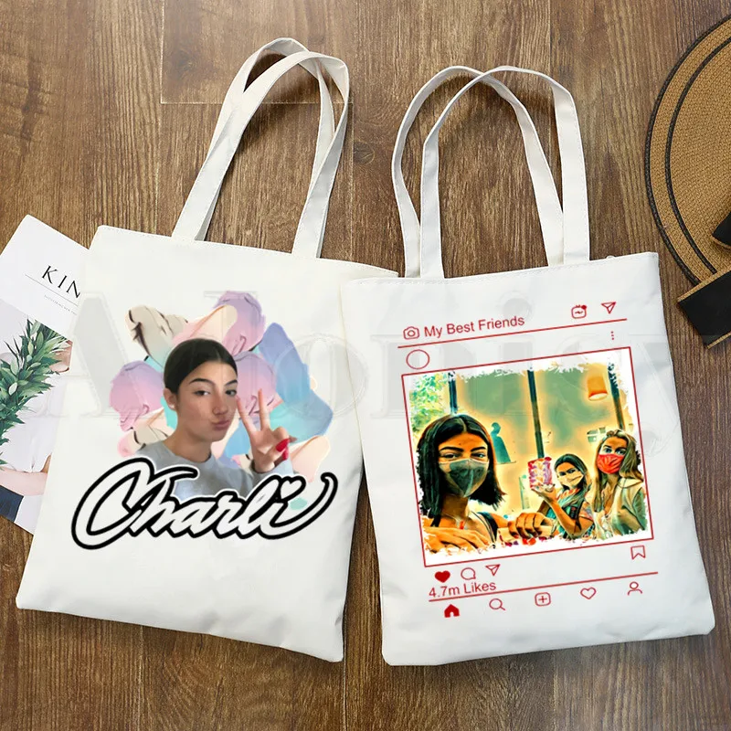 

Ice Coffee Splatter Charli DAmelio Ulzzang Print Reusable Shopping Women Canvas Tote Bags Eco Shopper Shoulder Bags