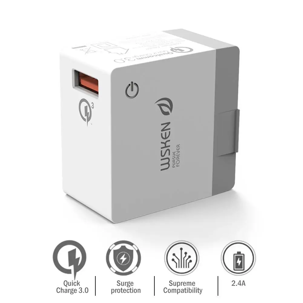 WSKEN Quick USB настенное зарядное устройство с одним портом Быстрая зарядка 3A адаптер питания Qualcomm Quick Charge 3,0 US Plug