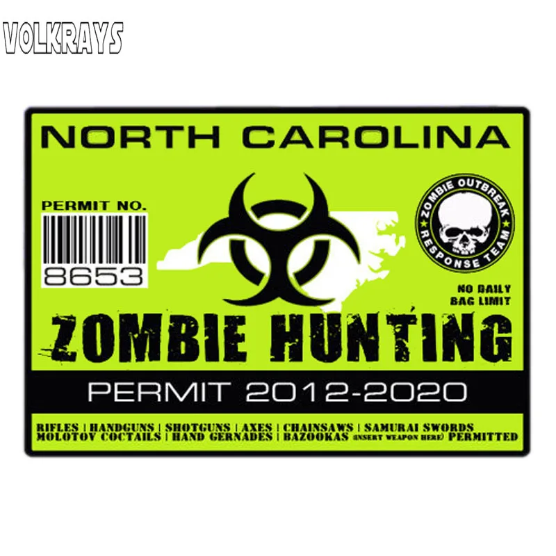 Volkrays Creative Car Sticker North Carolina Zombie Outbreak Response Team Accessorie Waterproof PVC Decal for Golf Vw 9cm*13cm |