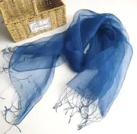 100% Pure Silk Scarf Women Soild Noble Blue Color Silk Scarf Fashion Female Plain Shawl Long Scarf For Laides 1