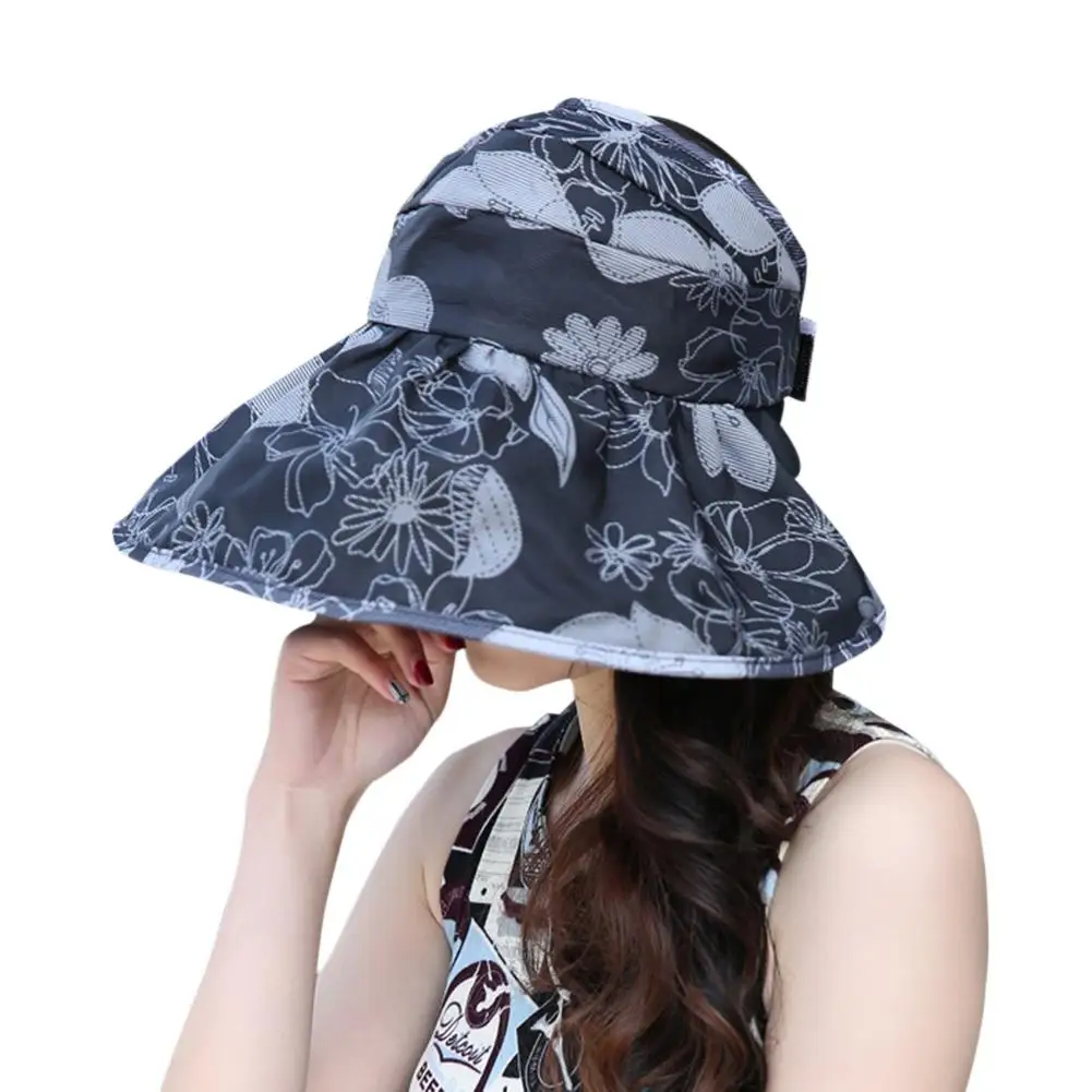 black Studyset Women Sun Hat Foldable Wide Brim Printed Beach Floppy Sunscreen Sun Hat Outdoor Hollow Cap - Цвет: black