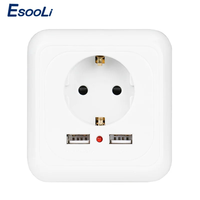 

EsooLi Dual USB Port Wall Charger Adapter Charging 2400mA EU Plug Socket Power Outlet Panel Grounded Electric 86mm*86mm