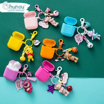 

Cartoon Cute Rabbit Duffy Bear Doll Keychain Accessories Wireless Charging Silicon Case For AirPods 1 2 Bluetooth Headset Cover