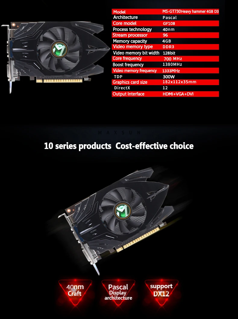 gpu computer MAXSUN GT730 Heavy Hammer 4GB GDDR3 NVIDIA HDMI Compatible VGA DVI Computer GPU PC Gaming Graphics Card gpu computer