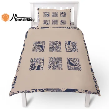 

2PC Classic Blue Yellow Bird Leaf Grid Pattern Duvet Cover Pillow Case Quilt Cover Set Bedclothes Single Bedding Sets For Bed
