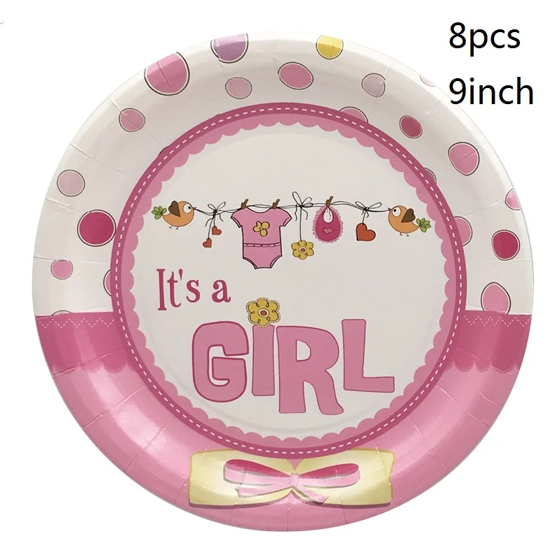 8pcs 9inch plate Детский душ девочка или мальчик пол раскрыть баннер воздушные шары одноразовые набор столовых приборов для детей день рождения украшения принадлежности - Цвет: 8pcs 9inch plate