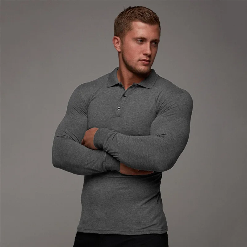 Новая брендовая хлопковая дышащая мужская рубашка поло для фитнеса, мужская хлопковая рубашка с длинным рукавом, брендовая одежда, осенние мужские рубашки поло