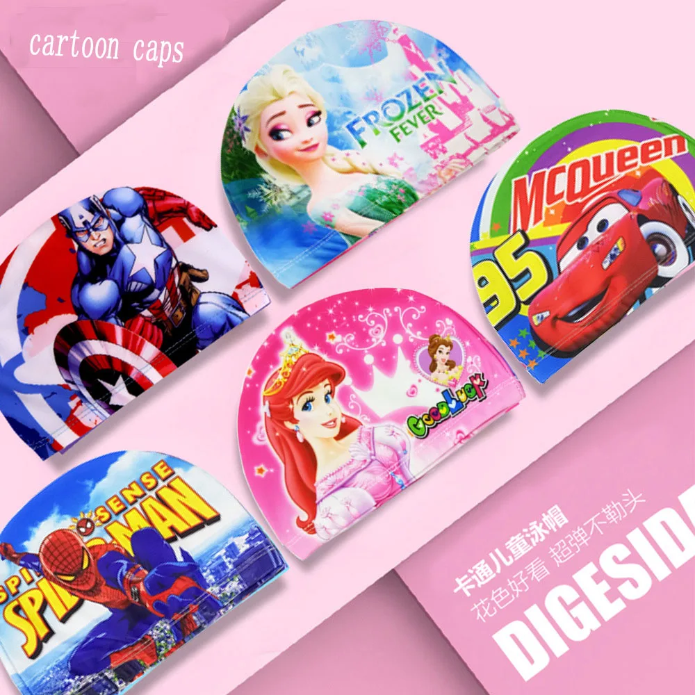 2021 Disney Cartoon Children Swimming Cap Anime Girls Boys Hat Elastic Kids Pool 2-10 Years Old | Детская одежда и обувь