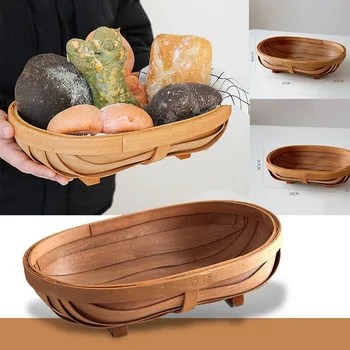 

Portable Handmade Rattan Fruit Basket Houseware Storage Basket Wooden Woven Vegetables Eggs Basket Sussex Trug J2Y