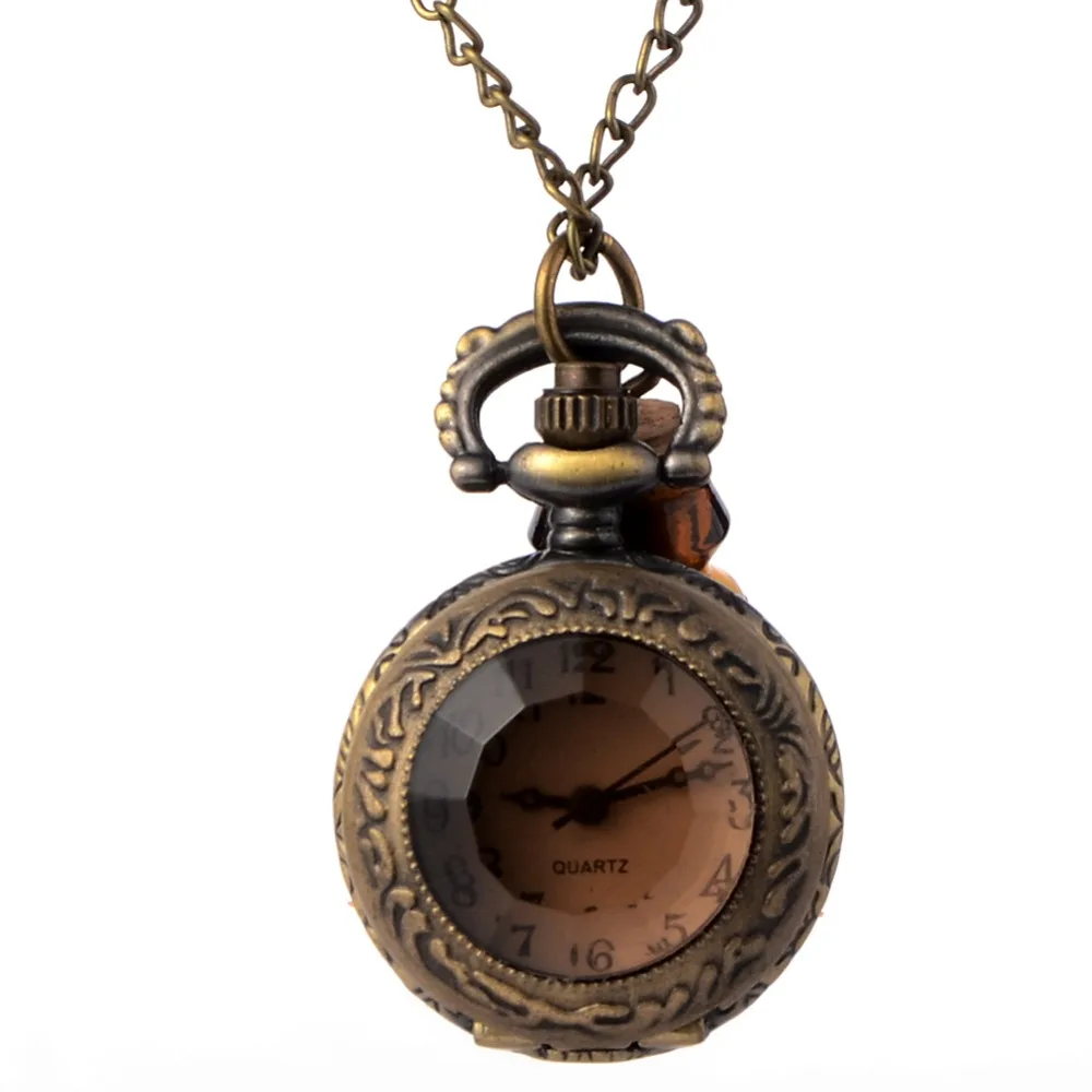 Vintage Glass Alice In Wonderland Drink Me Bottle Dark Brown flip Quartz Pocket Watch for Women 2