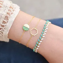 3 шт. модный геометрический круглый пшеничный браслет цепочка набор уникальный зеленый браслет листок браслеты для женщин и девушек ювелирные аксессуары