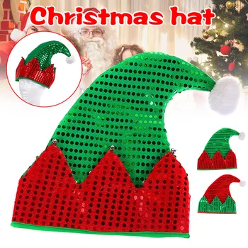 

Christmas Elf Hat Santa Hats with Sequins for Christmas Party Costume New Year Gift Accessory Red/Green K888