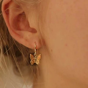 

1pair Fashion Bohemian punk Earrings Jewelry gold & silver color butterfly shape Stud Earrings Best Gift for Women Girl E050