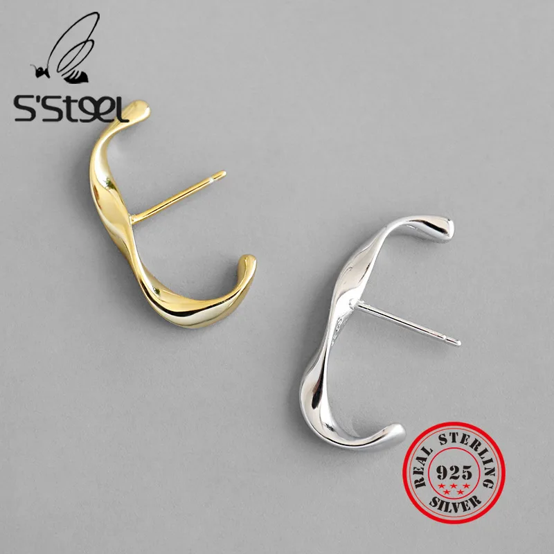 

S'STEEL 925 Sterling Silver Stud Earrings For Women Gold Earings Pendientes Plata De Ley Mujer Boucle D'oreille Femme Jewelry