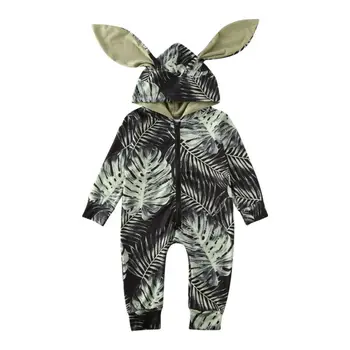 

Cute Bunny Ear Autumn Long Sleeve Zipper Romper Top Baby Kids Boys Girls Infant Jumpsuit Jumper Cotton Outfit Set 0-24M