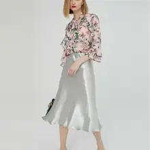 Новая блестящая атласная шелковая юбка-годе, Женская юбка с высокой талией, серебристая, золотая, офисная, Женская юбка, блестящая вечерняя одежда металлического цвета