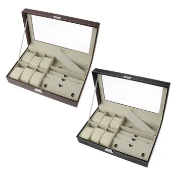 

6 Slot Men Watch Glasses Box Leather Display Case Organizer Jewelry Storage 19QC
