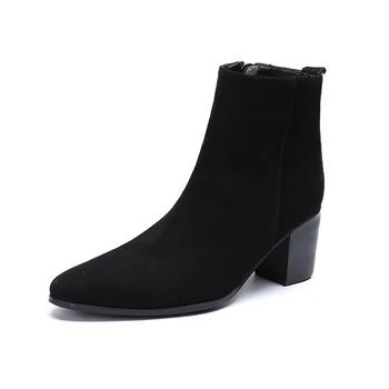 

New High Top Cow Leather Shoes Men's Middle Top Martin Boots Short Boots Fashion Scarpe Uomo Pointed Toe Ankle Genuine Leather