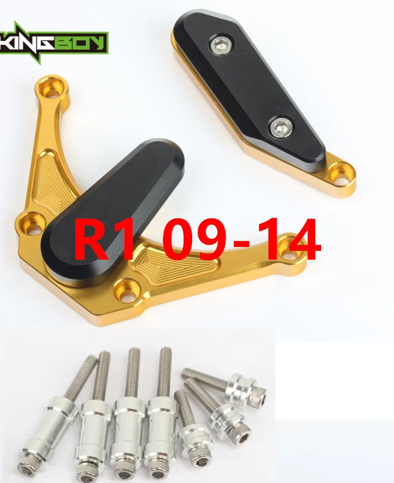 BIKINGBOY двигателя мотоцикла слайдер для Yamaha YZF R1 07 08 09, 10, 11, 12, 13, 14, FZ1 FAZER 06 07 08 09 10 11 гвардии протектор аварии Крышка колодки - Цвет: R1 09-14 Gold