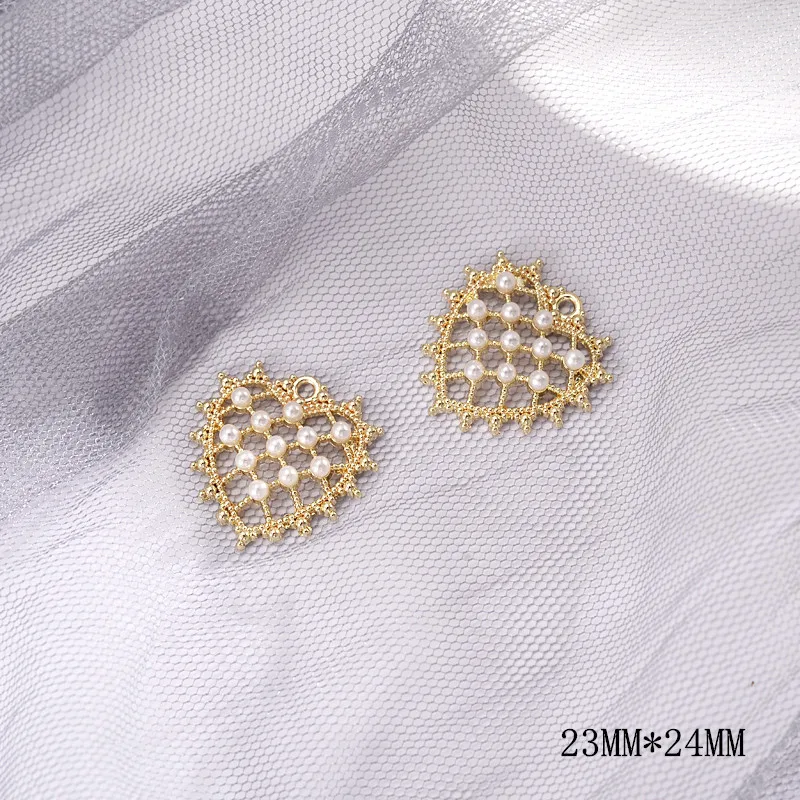 50pc Gold color Alloy Material Pearl Hollow Heart shape Charm For DIY Earring/Necklace Handmade Jewelry Making