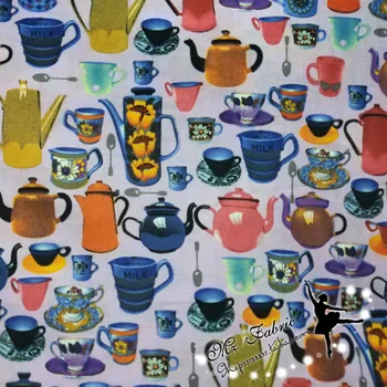 

50*145cm 100% Cotton Plain Teapot Printing Fabric Sewing Material Quilting Patchwork Needlework DIY Handmade Cloth Curtain