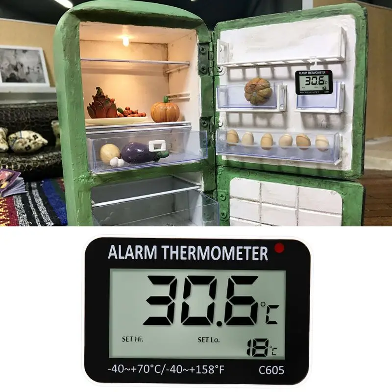 Hanging Magnetic Digital Alarm Thermometer for Fridge Freezer with High& Low Temperature Alarm Battery Included