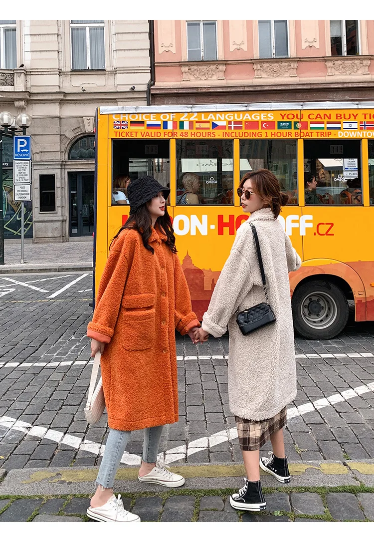 Новинка, Зимняя шерстяная куртка для фотосессии в Корейском стиле, женская Свободная куртка средней длины, шикарное пальто из овечьей шерсти, плюшевое модное пальто