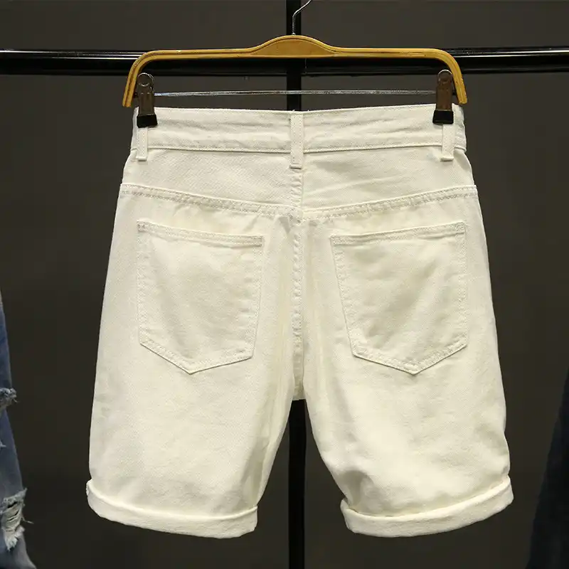mens white ripped jean shorts