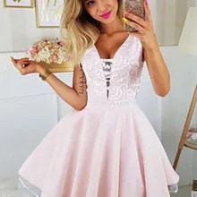 A-Line/принцесса атласная аппликация v-образным вырезом без рукавов Короткое/Мини платье для выпускного вечера