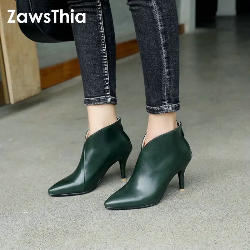 Zawsthia 2020 Autumn Winter V Cut Women Boots Solid European Ladies