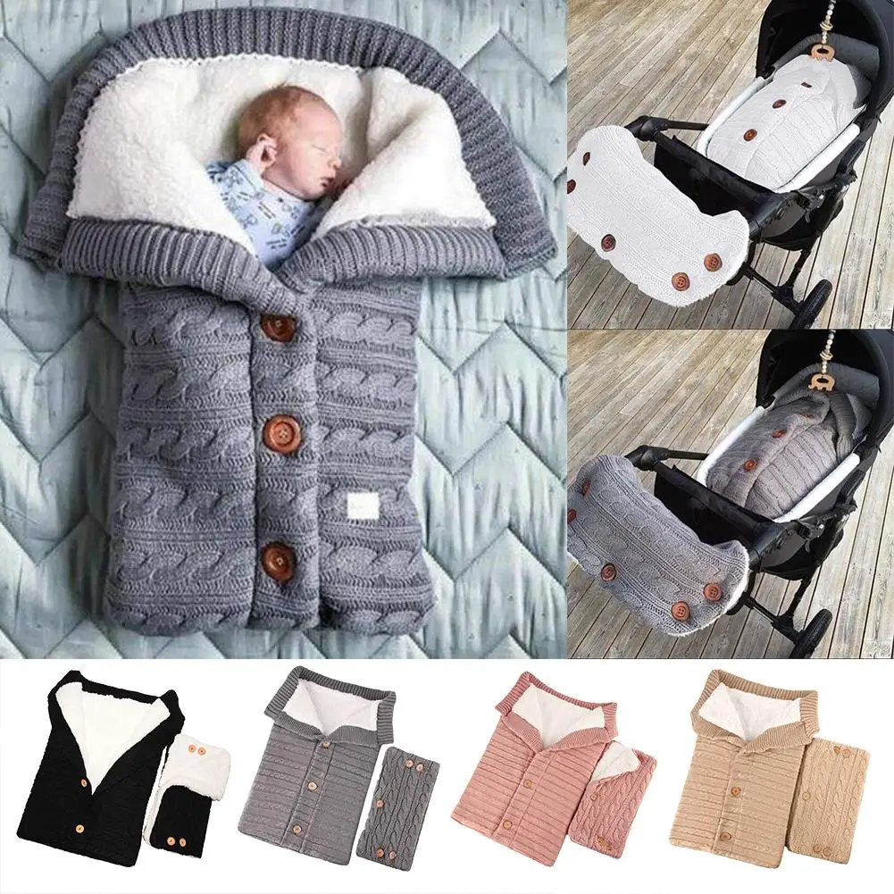 Зимние теплые спальные мешки для новорожденных, вязаные пеленки с пуговицами для малышей, одеяло для сна, сумки с детскими варежки на