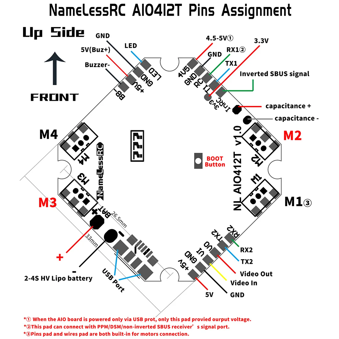 Контроллер полета FullSpeed NameLessRC AIO412T F4 AIO f411+ 12A ESC 2-4S HV DShot600 для BETAFPV для дрона Diatone 65-100 мм FPV