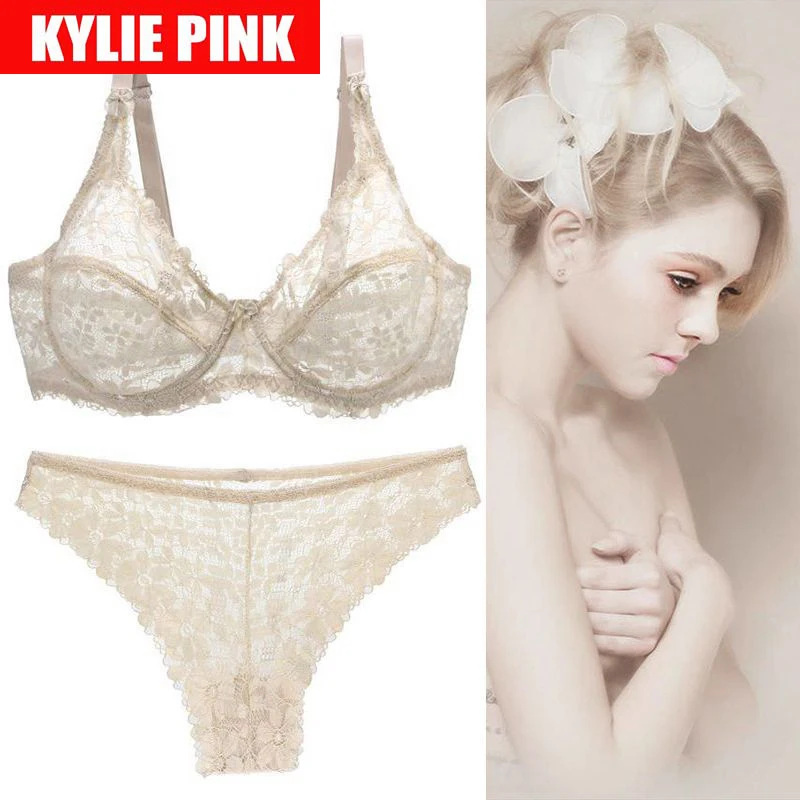 KYLIE, розовый прозрачный сетчатый бюстгальтер и трусики, набор, большой размер, сексуальный кружевной бюстгальтер для молодых девушек, комплект нижнего белья для девушек