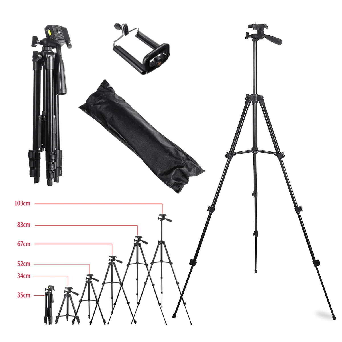  Portable 36-100 cm Tripod Stand With Rocker Arm Adjustable For Camera Phone Mount Holder Clip Brack