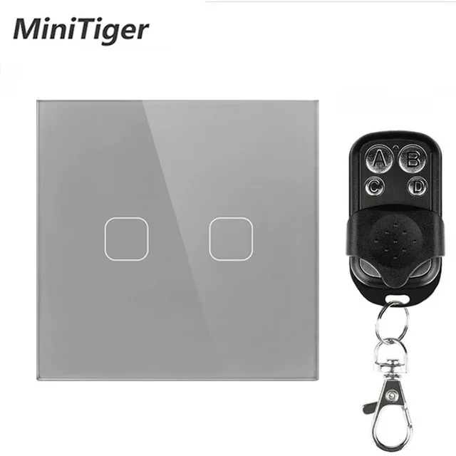 Minitiger AC 170~ 240 В стандарт ЕС/Великобритании 2 банды 1 способ дистанционного управления, настенный светильник, дистанционный сенсорный выключатель с мини-пультом дистанционного управления