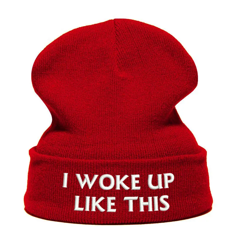 Beanie шляпа Skullie шапка, вязаная шапка-носок зима-осень вышивка в стиле панк Для мужчин Для женщин подростков уличных танцев забавные хип-хоп-«i woke up like this»
