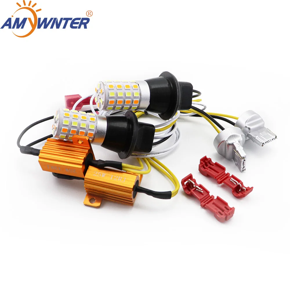 AMYWNTER T20 drl 7440 Canbus 800LM 21 Вт Автомобильный светодиодный светильник двухцветный переключатель поворотов лампа Светодиодный дневной ходовой светильник DRL