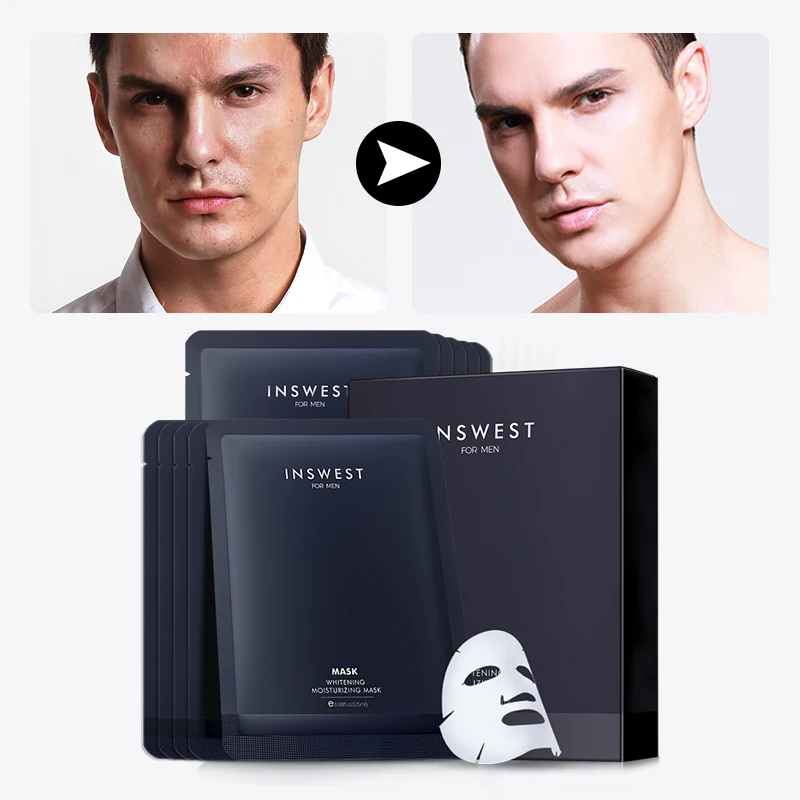 

25ml*10pcs Men Whitening Face Mask Moisturizing Hyaluronic Acid Face Mask Shrink Pores Repair Anti Aging Nourishing Skin Care