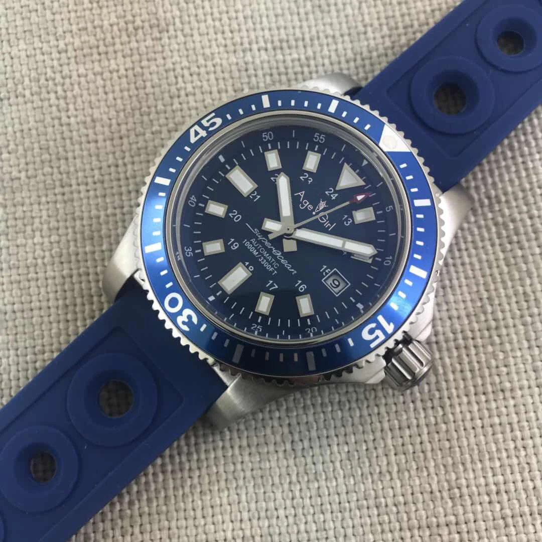 Элитный бренд цвет: черный, синий резиновые автоматические мужские механические часы Нержавеющая сталь спортивные часы сапфир керамика ободок AAA