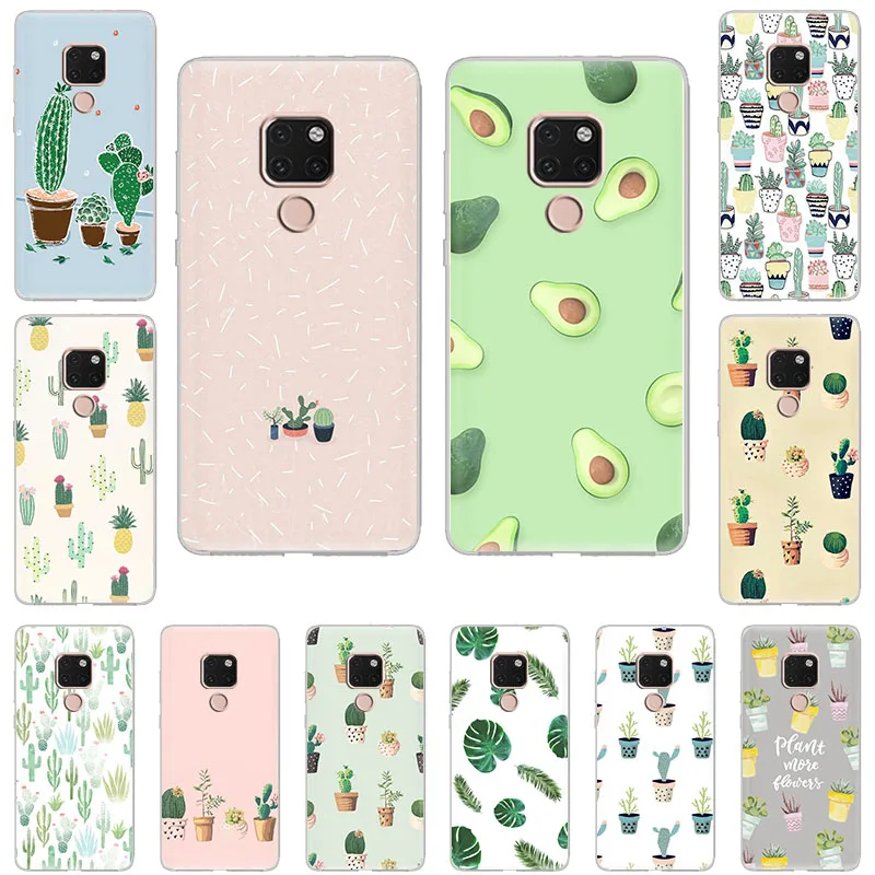 Luxury Cactus Leaves Plants SOFT Silicone phone Case for Huawei Mate30 Mate20 Pro Mate10 lite Y9 Y7 Y6 Y5 2018 Y3 2019 Play3