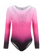 New Arrival Girls Ballet Gymnastics Sportswear Pattern Gradient Tight-Fitting Suit Long-Sleeved Diamond Dance Suit