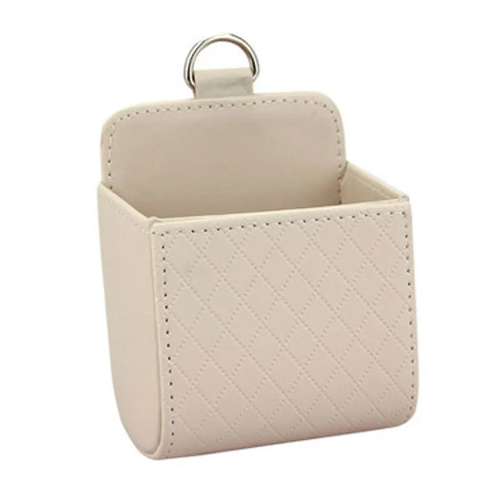 Beige KISSCASE коробка-органайзер в автомобиль чехол воздуха на выходе сумка портативный автомобильный держатель телефона приборной панели повесить кожаный чехол Сумки для мобильного телефона карты - Цвет: Beige