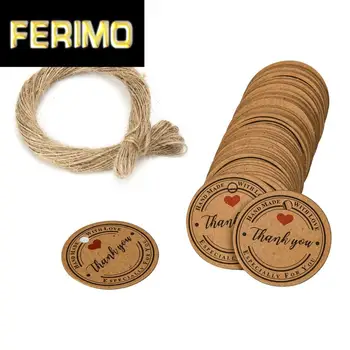 

100Pcs Kraft Paper Gift Tags 1.2inch Craft Tag with String thank you especially Hang for Packaging Tags Wedding Party Decoration