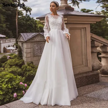 

Sevintage Long Puffy Long Wedding Dresses Boho 3D Flowers Lace Pearls Beach Wedding Gowns Plus Size Bride Dress Princess 2021