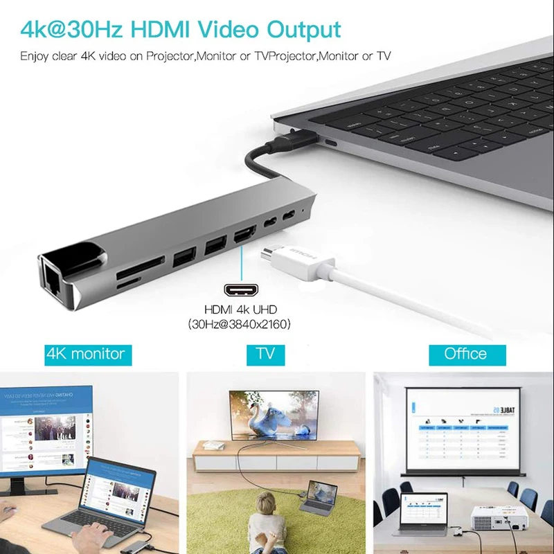 BKSCY USB C концентратор type c-HDMI RJ45 Ethernet несколько портов USB 3,0 концентратор type c PD адаптер питания для MacBook Pro док-станция USB-C хаб