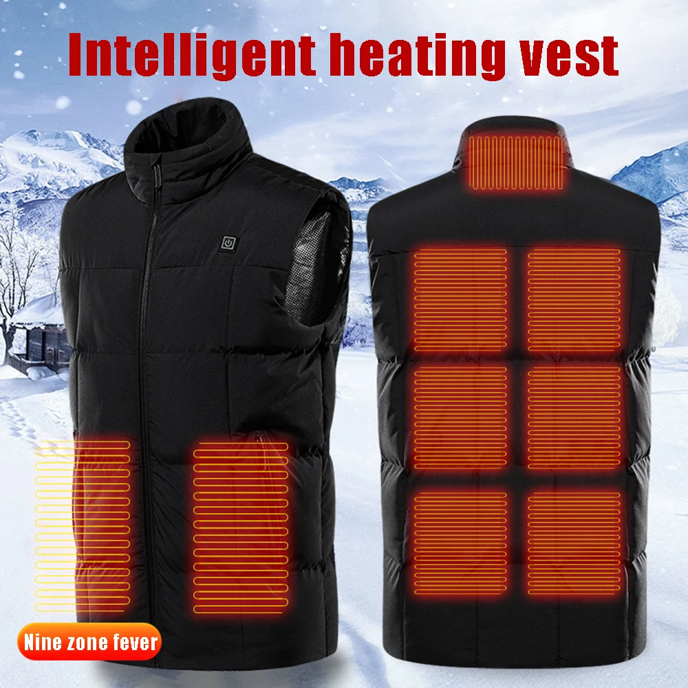 

9 Areas Men Heated Vest Heating Vest Smart Heating Cotton Vest USB Infrared Electric Flexible Thermal Winter Warm Jacket