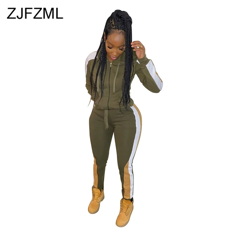 Женский спортивный костюм с капюшоном и брюками карандаш в полоску|Спортивные