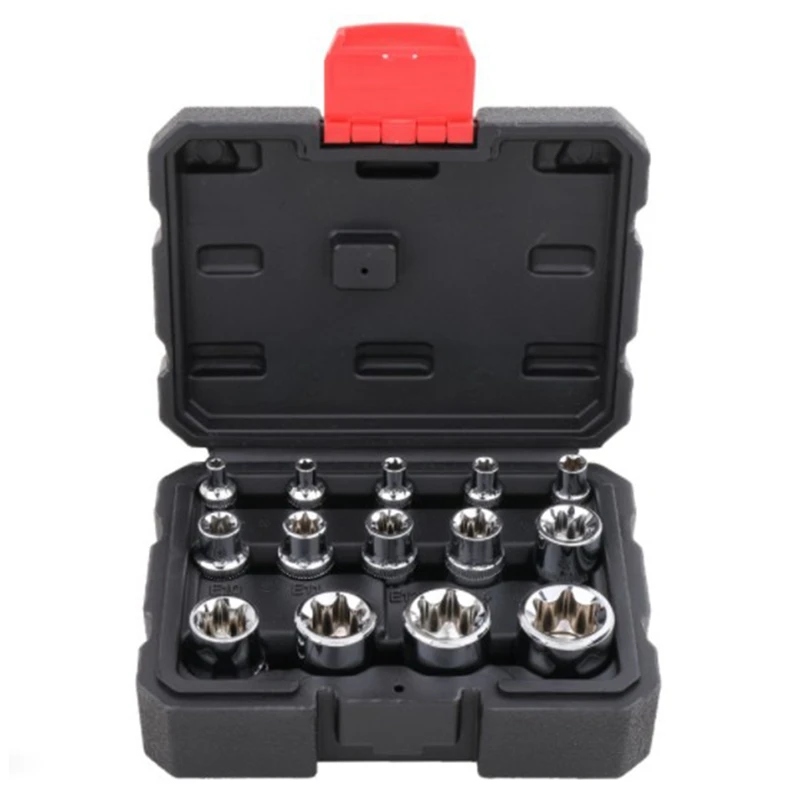 14Pc 1/4 3/8 1/2 Torx Star Socket Set Adapter E Type E4 E24 Sockets Wrench Head Auto Repair Hand